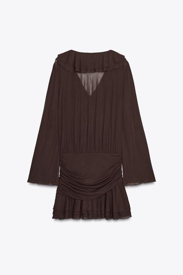 SHORT DRESS WITH RUFFLES - Burgundy by Zara - Image 7