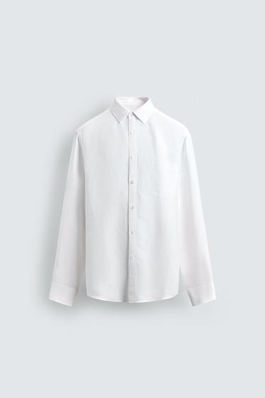 REGULAR FIT LINEN - LYOCELL SHIRT - White by Zara