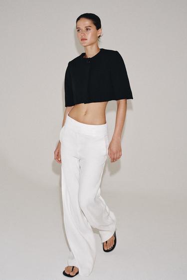 Zara PANTALONE SA FAIŠOM OD MEŠAVINE LANA ZW COLLECTION – Bela
