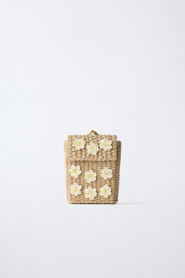 RAFFIA EFFECT FLORAL BACKPACK - Brown by Zara
