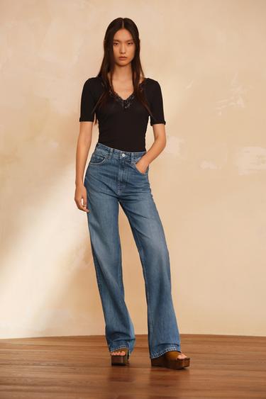 RIBBED LACE T-SHIRT - Black by Zara