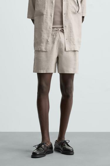 Zara 100% LINEN SHORTS - Beige