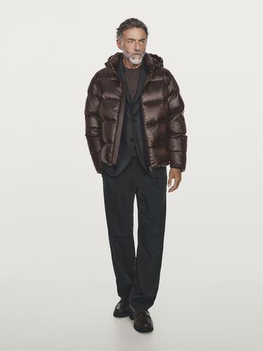 Zara Water-repellent satin puffer jacket - Brown