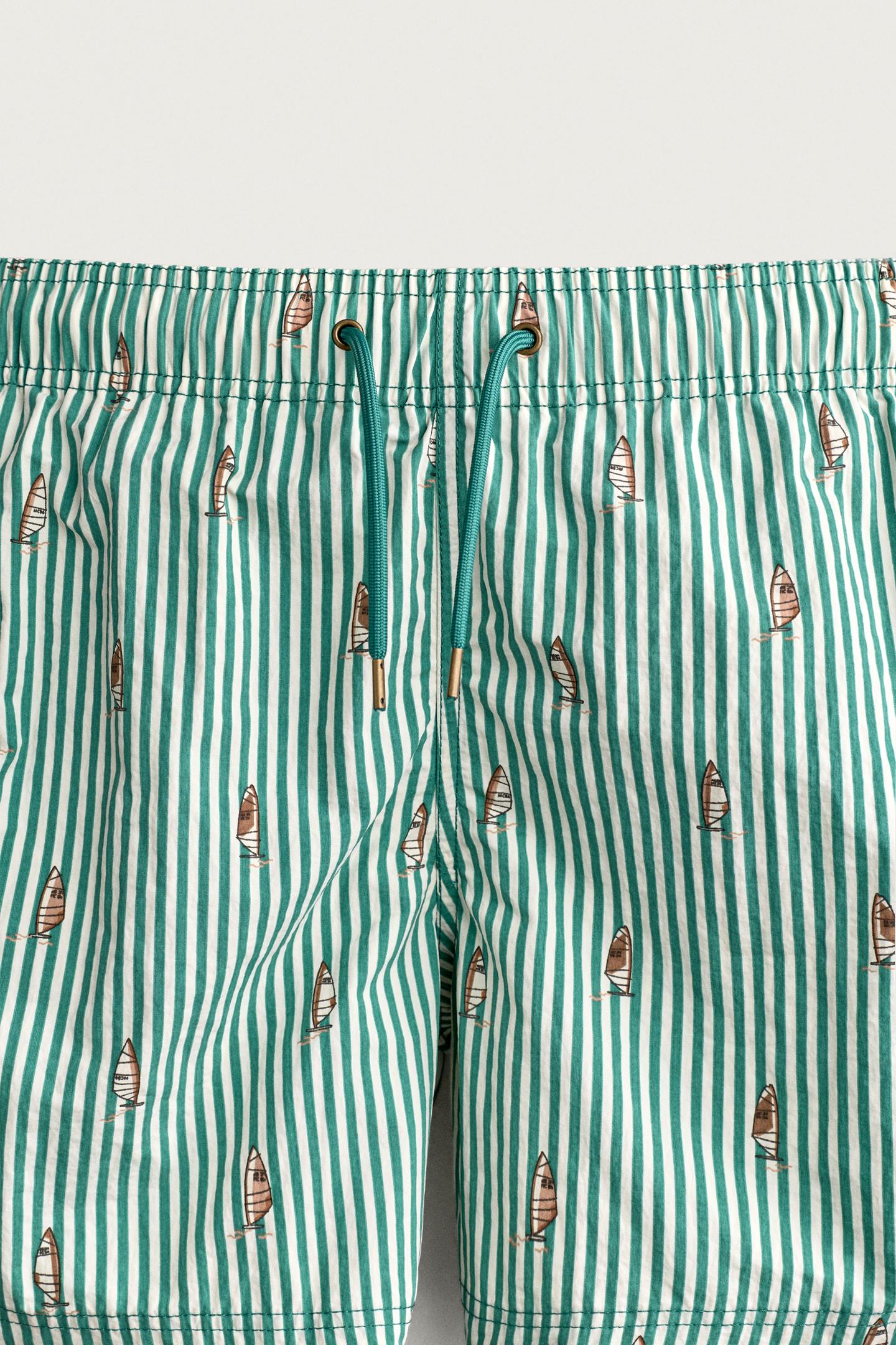 Пляжные шорты для мужчин, средней длины, в полоску — Zara, цвет: Зелёный полосатый — фото 3