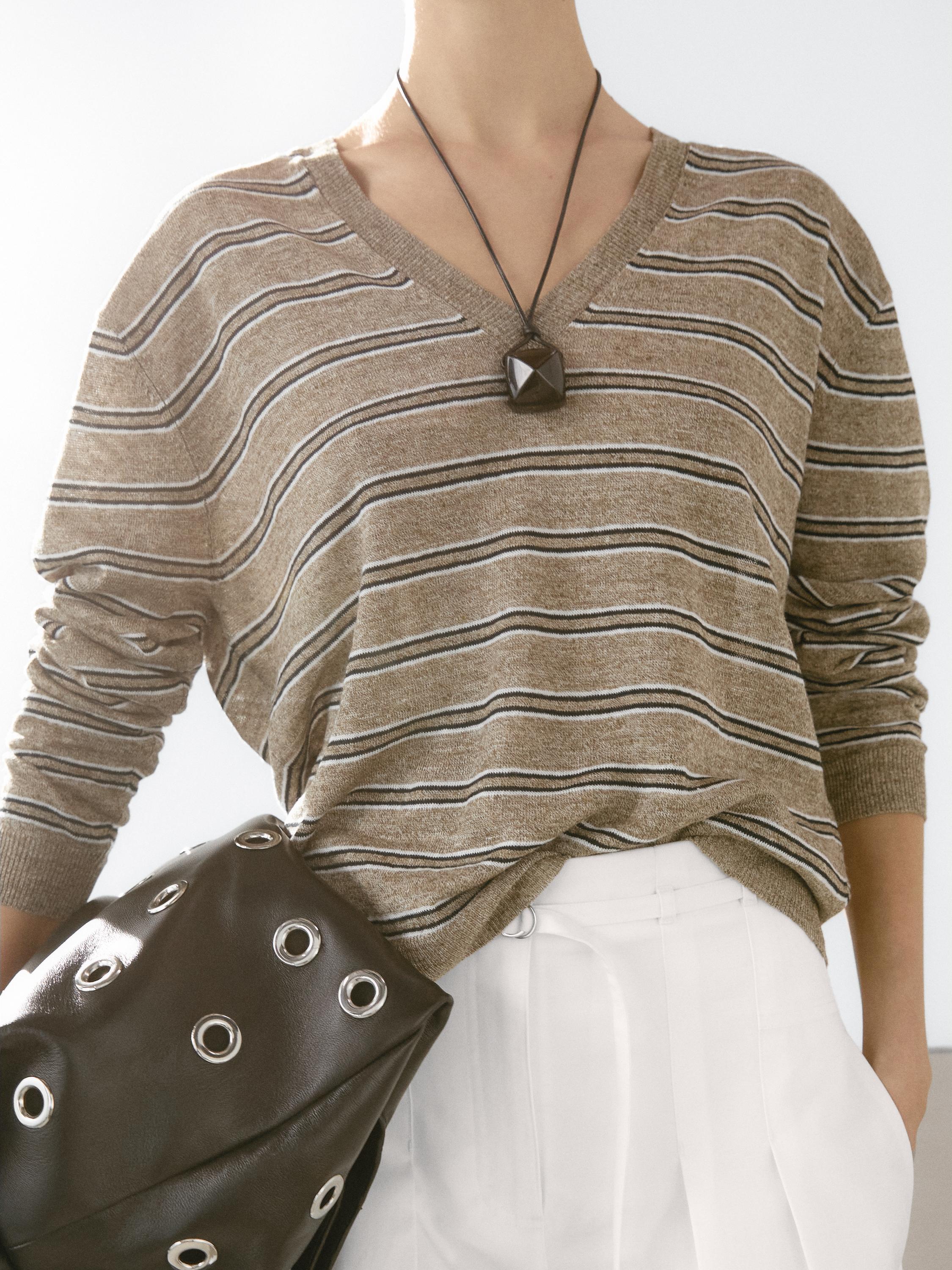 Pull en maille à rayures 100 % lin