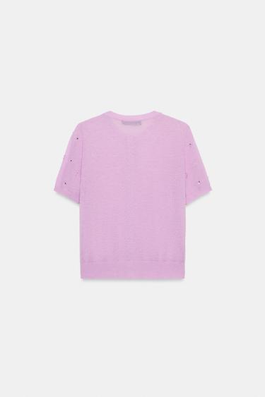 SEQUIN SHORT SLEEVE CARDIGAN - Pink / Lilac by Zara - Image 7