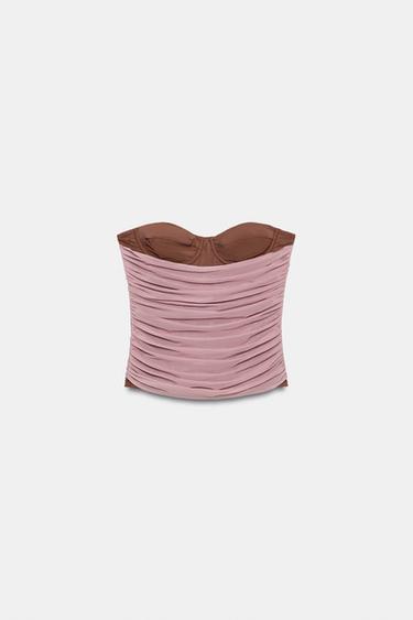CONTRAST TULLE CORSET - Pink / Mauve by Zara - Image 4