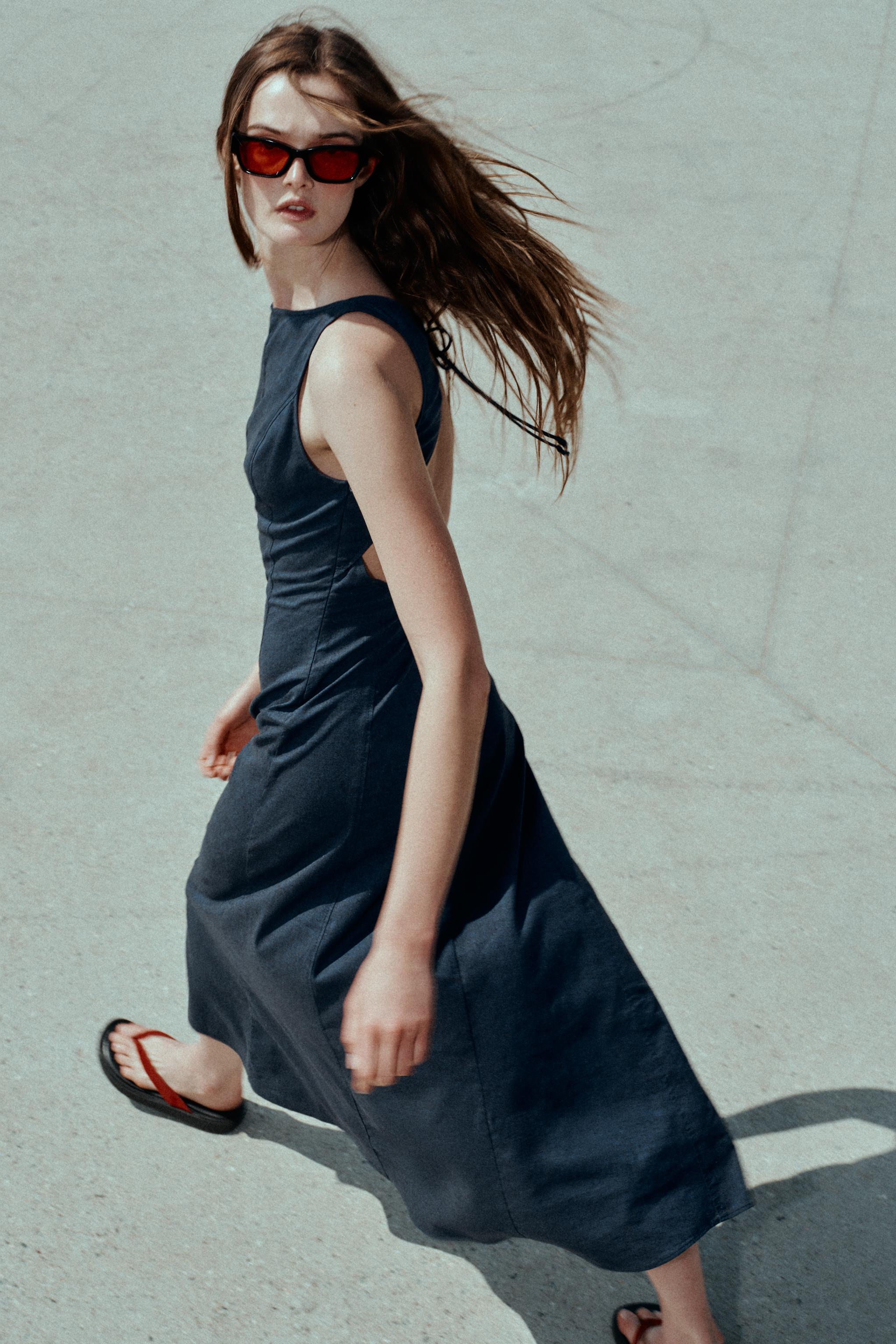 LINEN OPEN BACK MIDI DRESS