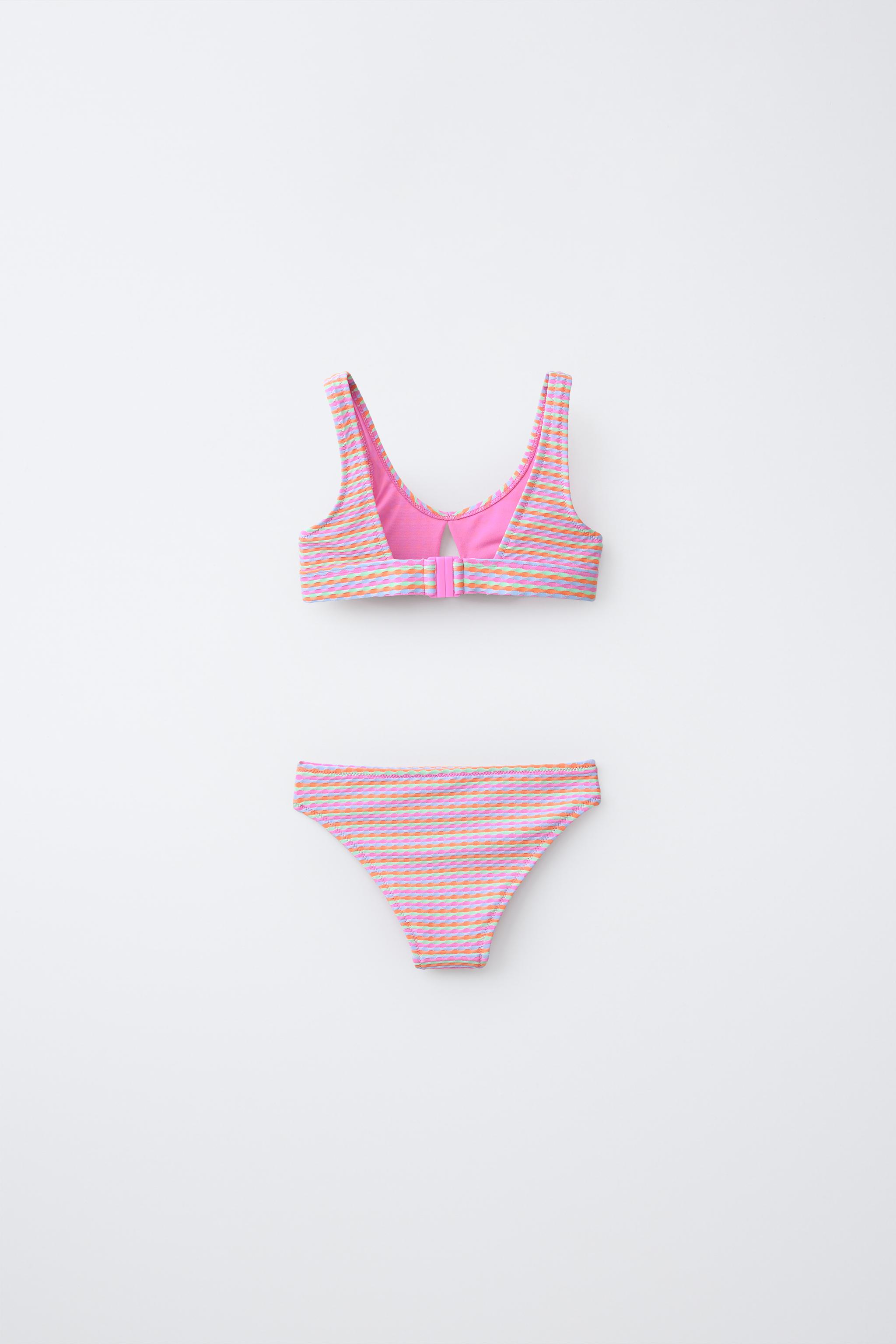 6–14 YEARS / STRUCTURED STRIPED BIKINI — Fuchsia (alternate view)