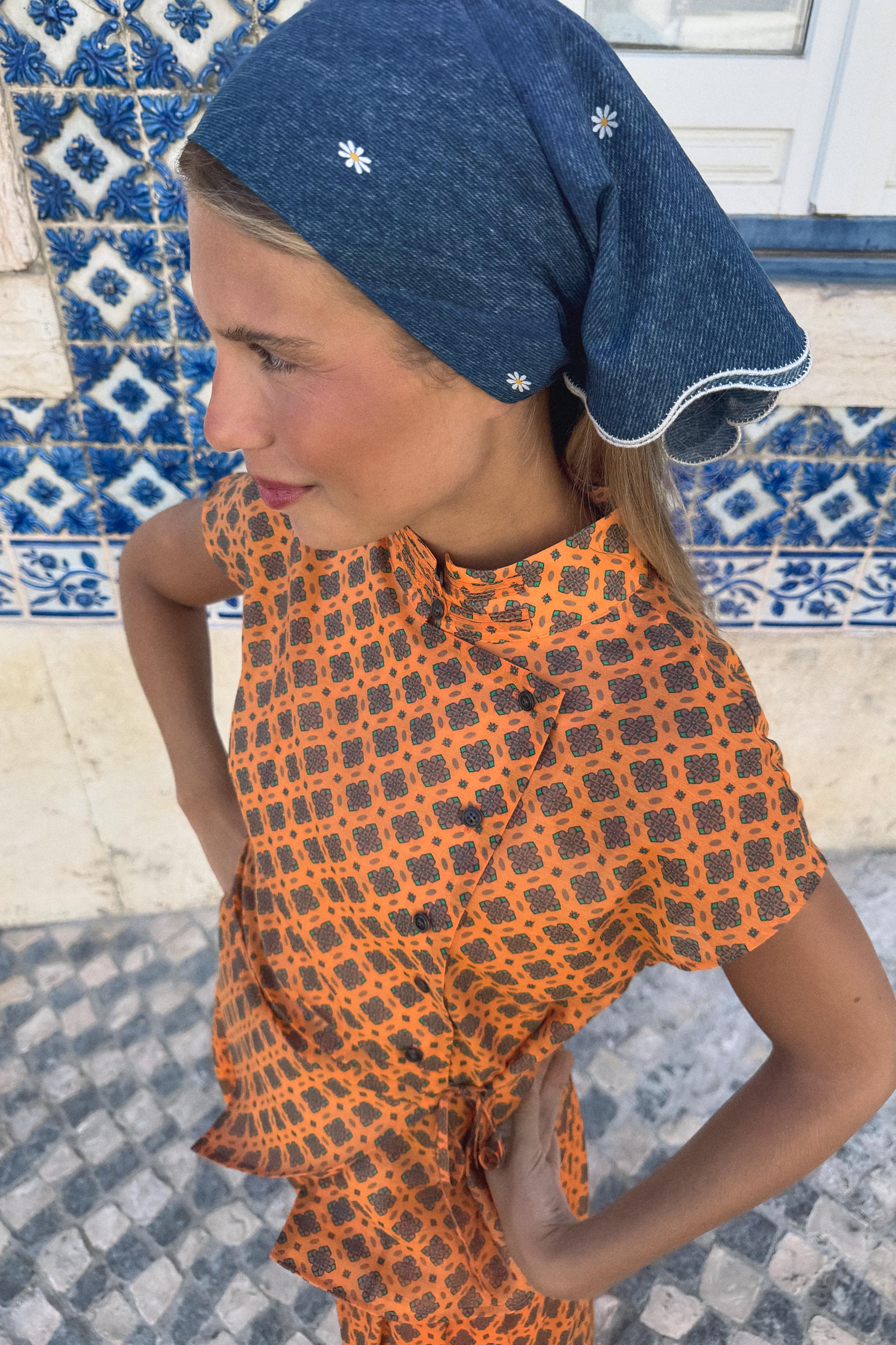 PRINTED WRAP BLOUSE — Multicolored