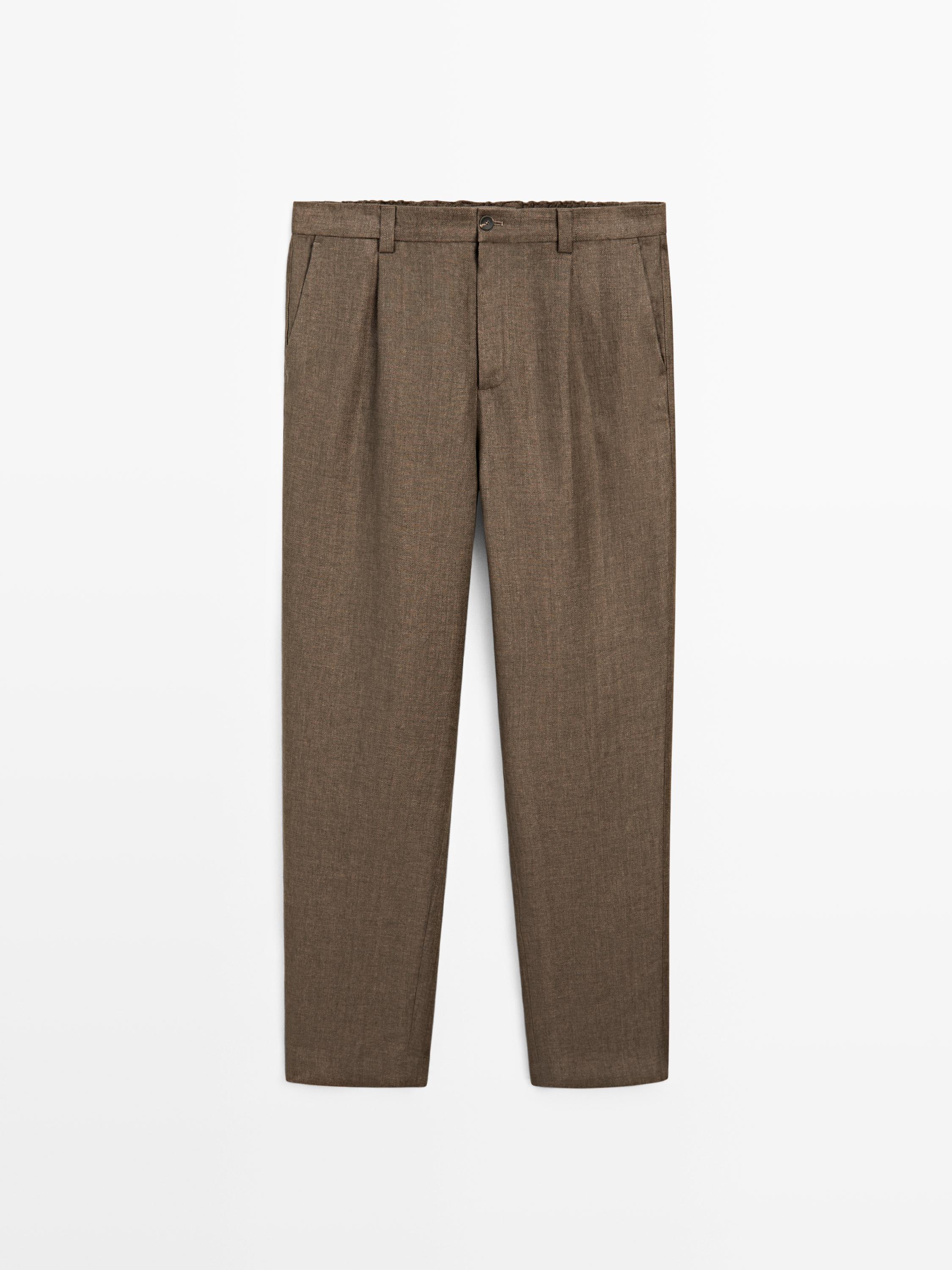 Pantalon à chevrons en lin total look