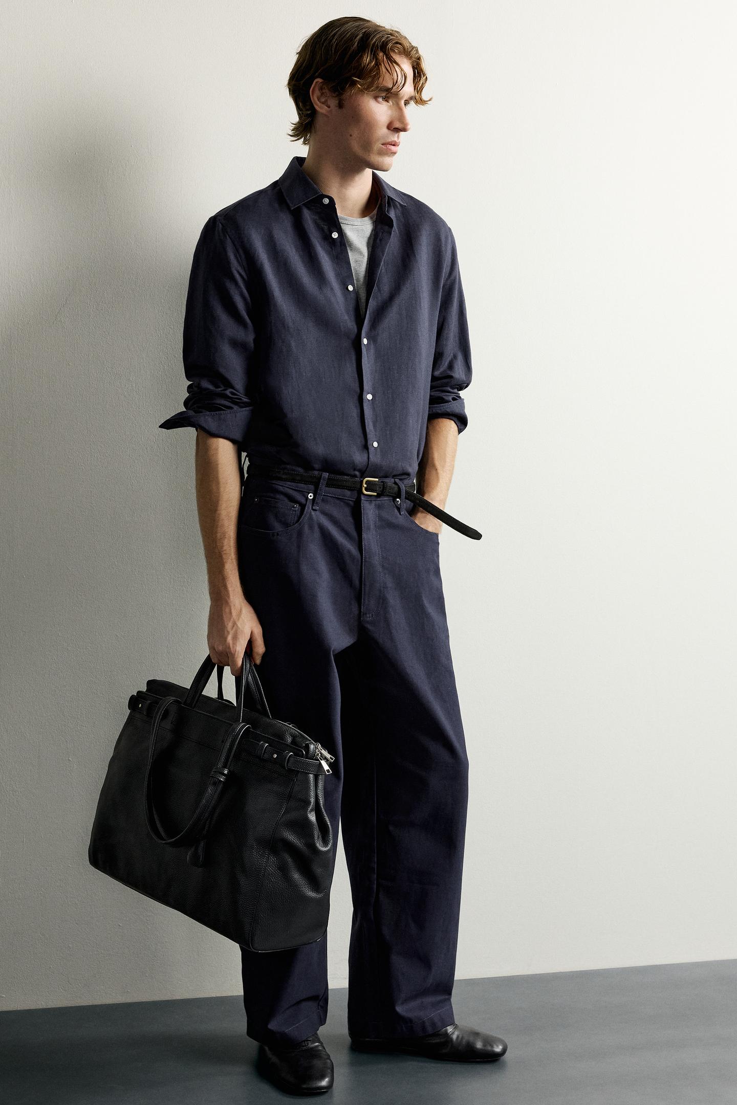 Мужские брюки Zara Relaxed Fit Pants with Tab, цвет: Тёмно-синий — фото 5