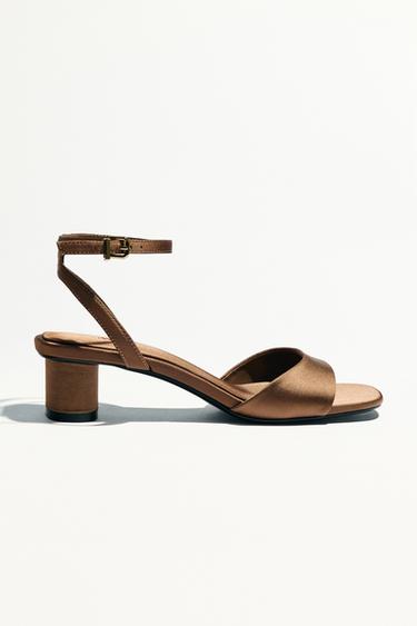 SATIN FINISH HEELED SANDALS - Ochre by Zara