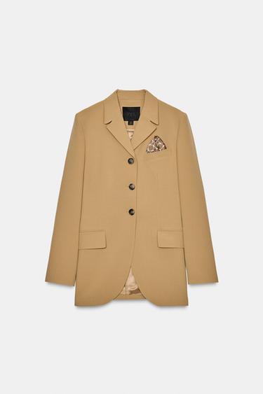 FITTED BLAZER WITH CONTRAST SCARF ZW COLLECTION - Light camel by Zara - Image 4