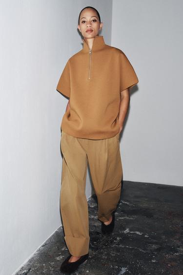 ZIPPERED KNIT CAPE TOP - Light camel by Zara - Image 0