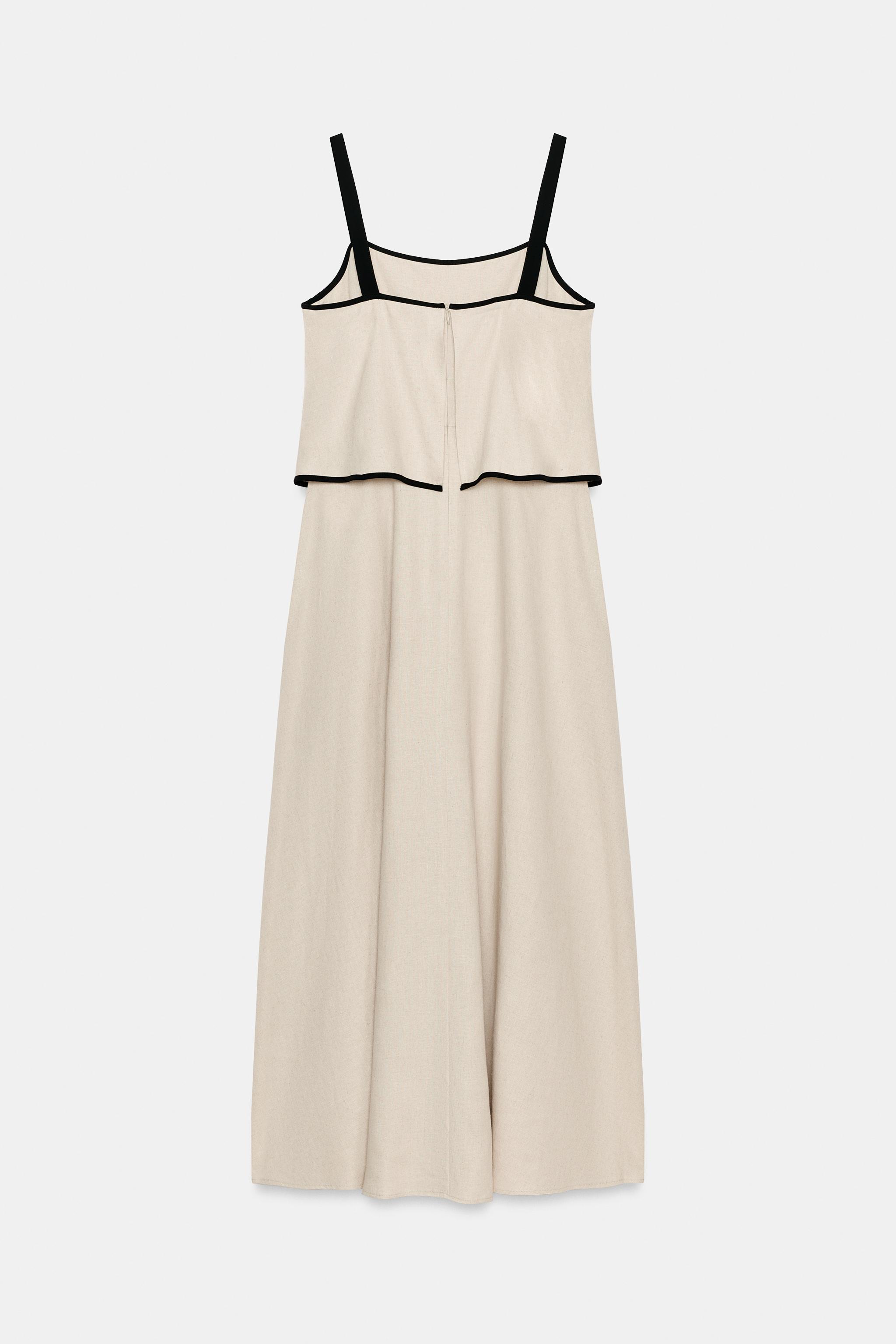 Zara KETEN KARIŞIMLI MİDİ ELBİSE görsel 6