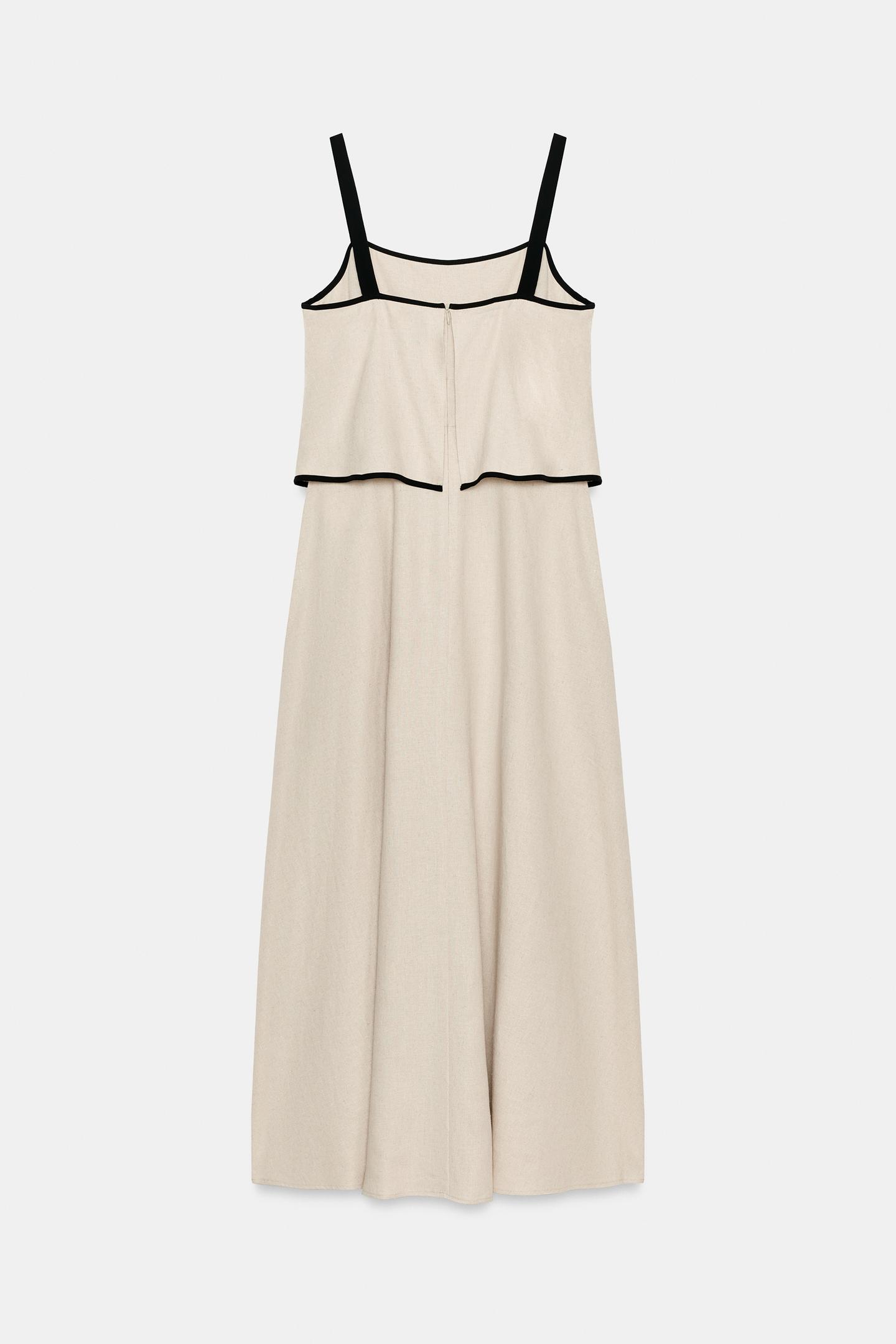 Женское платье Zara Linen Blend MIDI, цвет: Светлый бежевый — фото 6