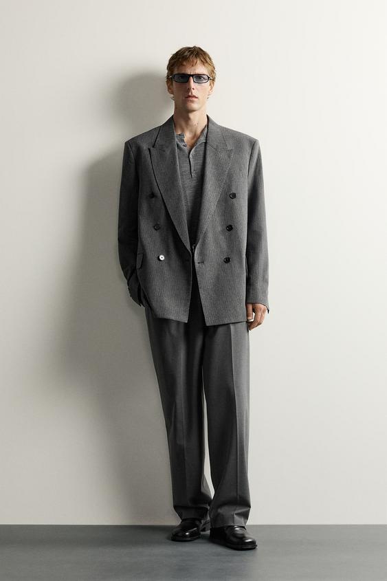 DOUBLE-BREASTED PINSTRIPE SUIT BLAZER - Grey by Zara - Image 0