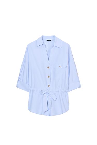 Zara POPLIN SAFARI SHIRT - Light blue