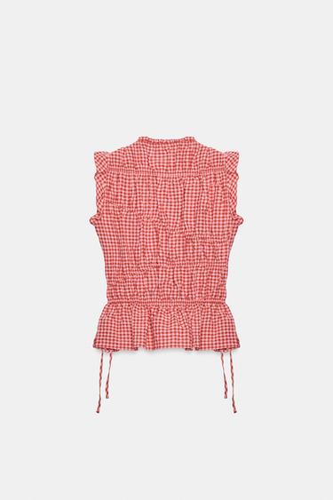 GINGHAM GATHERED TOP - White / Red by Zara - Image 7