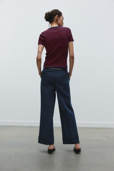 TURN-UP CUFF TROUSERS WITH BELT - Navy blue by Zara - Image 3