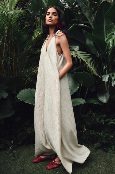 RUSTIC VOLUMINOUS MIDI DRESS - Light beige by Zara