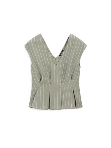 Zara 100% linen striped top with pleated details - Pistachio green