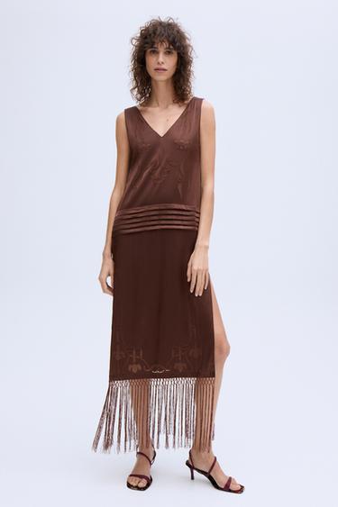 Zara IZVEZENA HALJINA SA RESAMA ZW COLLECTION – Smeđa – Slika 0