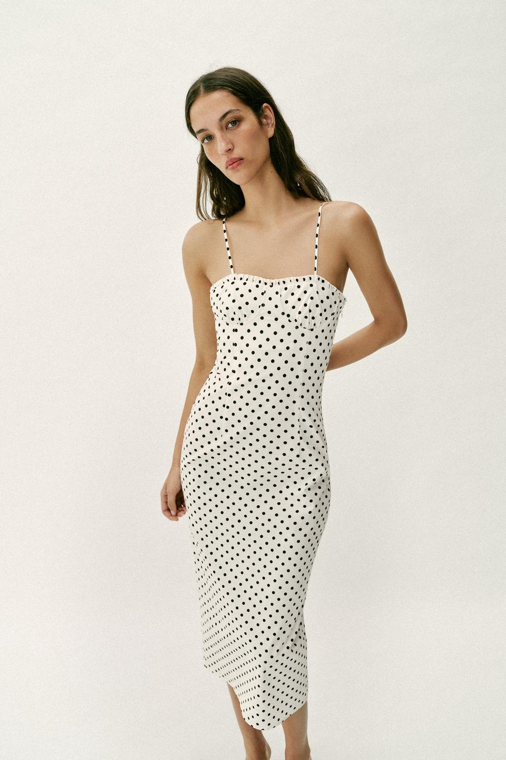 CORSET-STYLE POLKA DOT MIDI DRESS