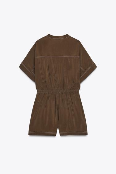 TOPSTITCHING PLAYSUIT - Brown by Zara - Image 6