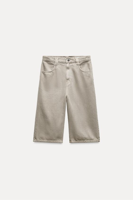 ZW COLLECTION MID-WAIST LONG BERMUDA SHORTS - Stone by Zara