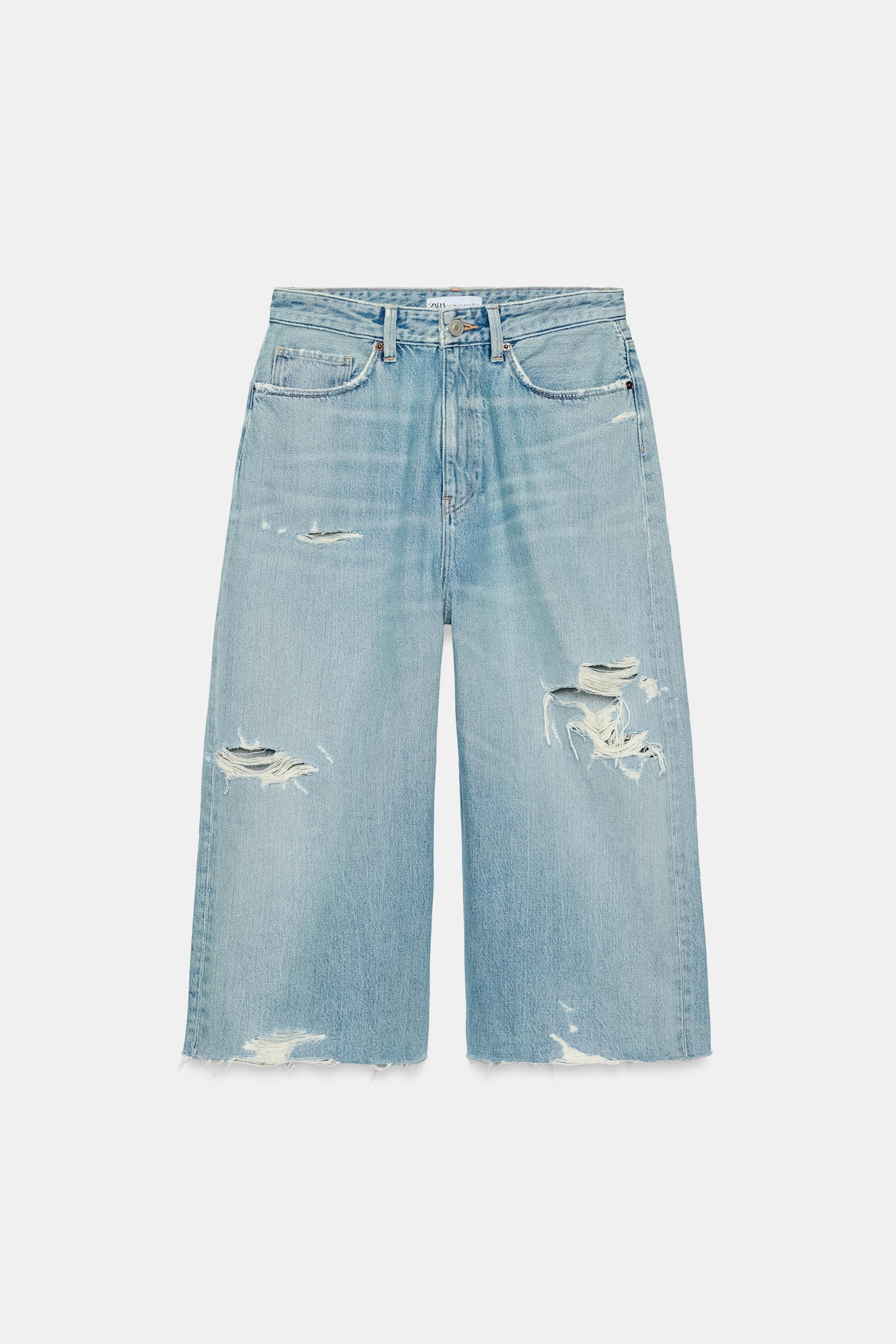 Женские шорты Zara MID-RISE RIPPED BAGGY DENIM JORTS — фото 5