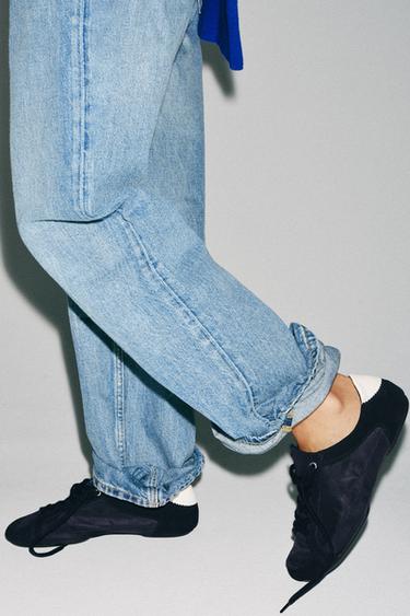 Zara BLUCHER SNEAKERS WITH HEEL DETAIL - Navy Blue