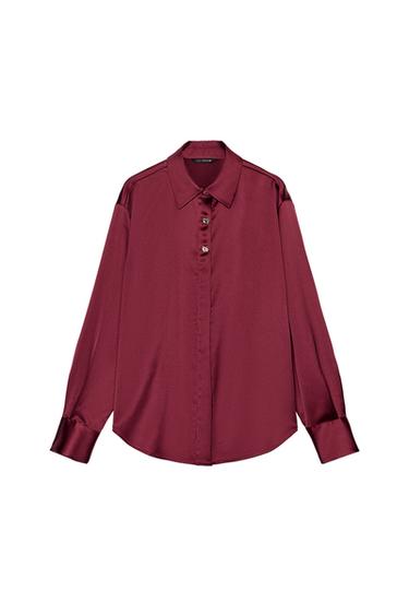 CAMISA SATINADA BOTONES - Granate de Zara