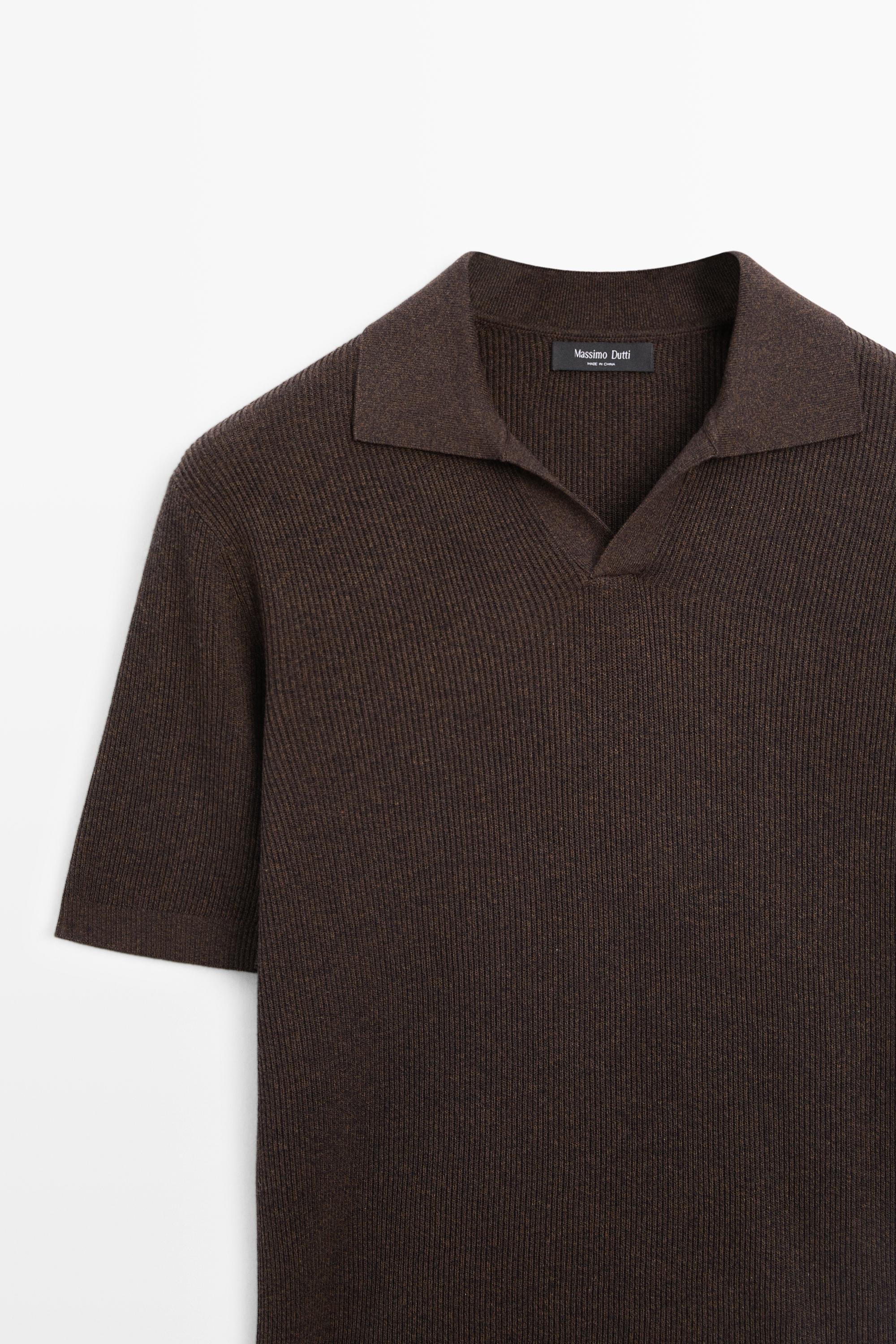 Cotton blend knit polo sweater