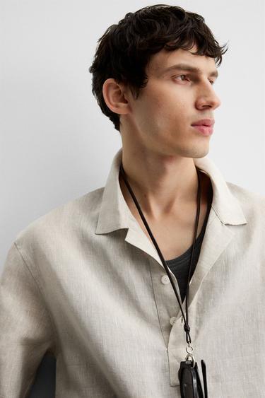 100% LINEN POLO SHIRT - Light beige by Zara - Image 5
