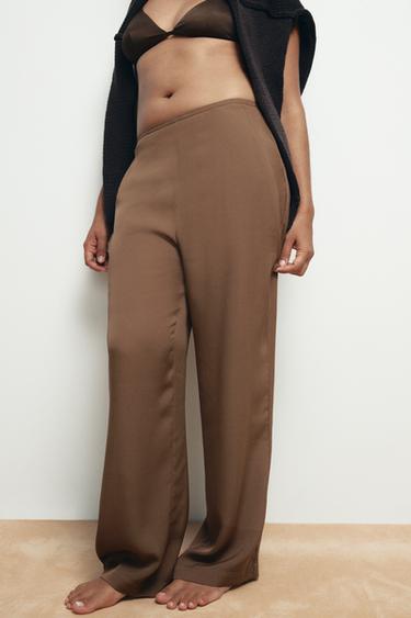 100% SILK TROUSERS - Brown by Zara - Image 2