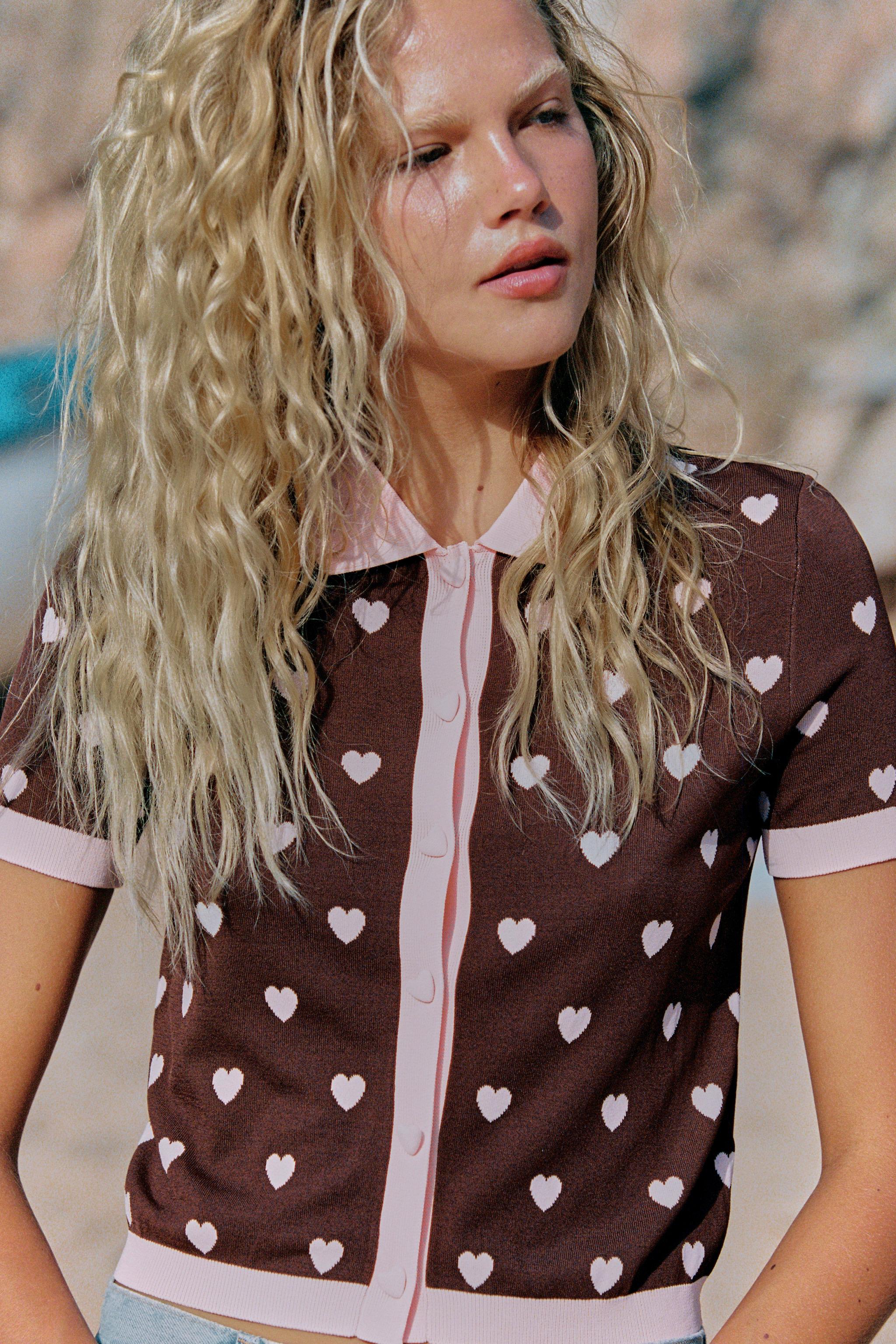 SHORT SLEEVE HEART CARDIGAN