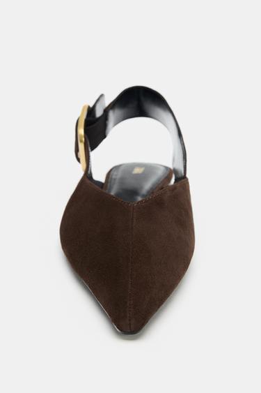 CHAUSSURES OUVERTES À L'ARRIÈRE EN DAIM - Marron chocolat de Zara - Image 3