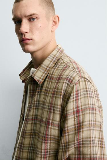 CHECK SHIRT WITH RIPPED EFFECTS - Yellow by Zara