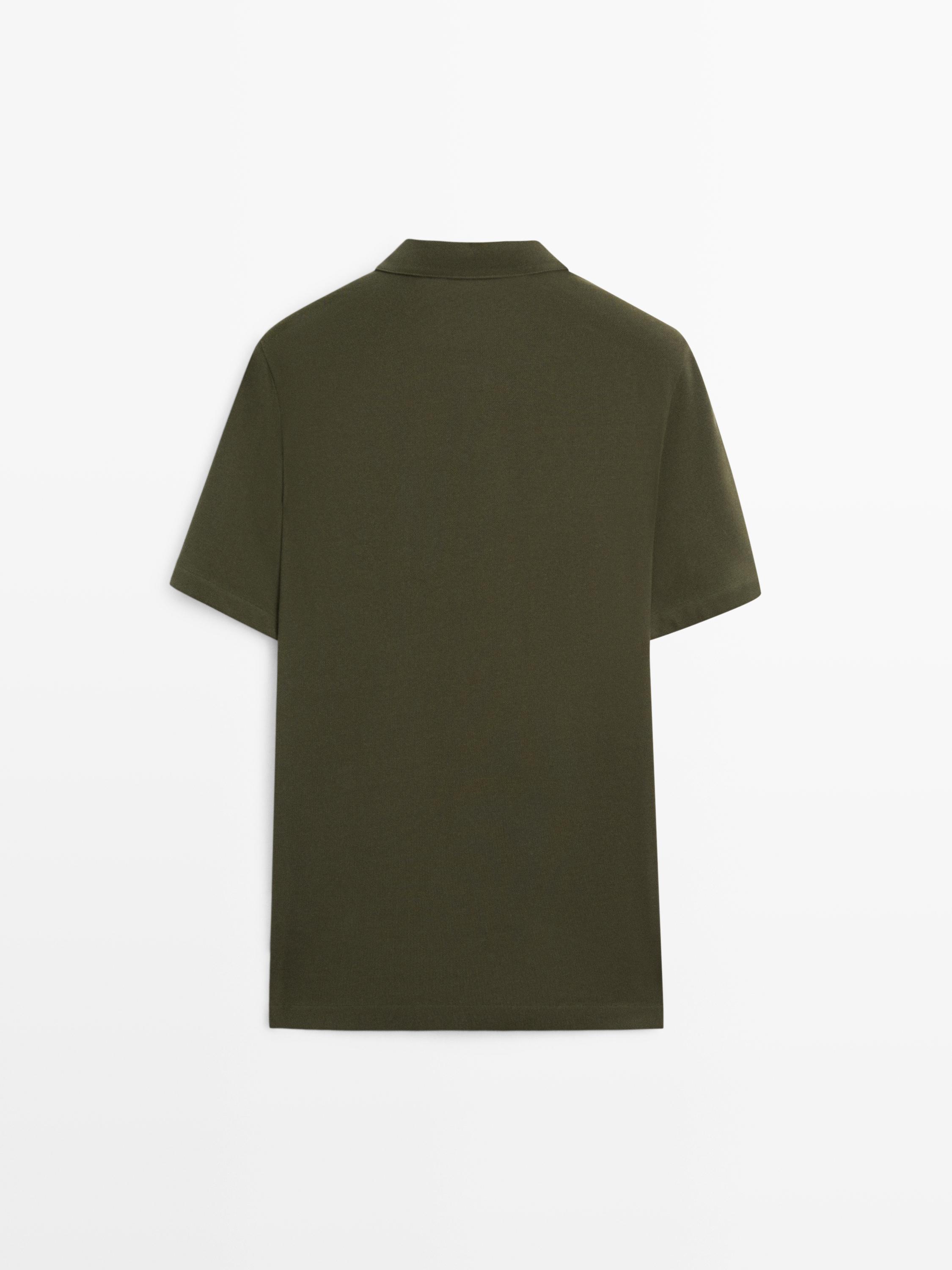 Micro-textured cotton blend polo shirt