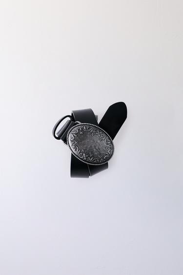 CEINTURE 100 % CUIR À BOUCLE OVALE - Noir de Zara