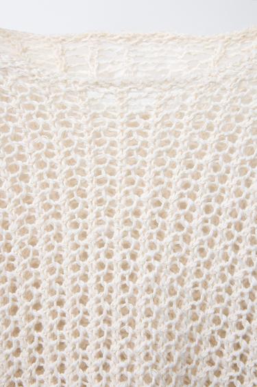 PULL EN MAILLE RÉSILLE À FRANGES - Écru de Zara - Image 2