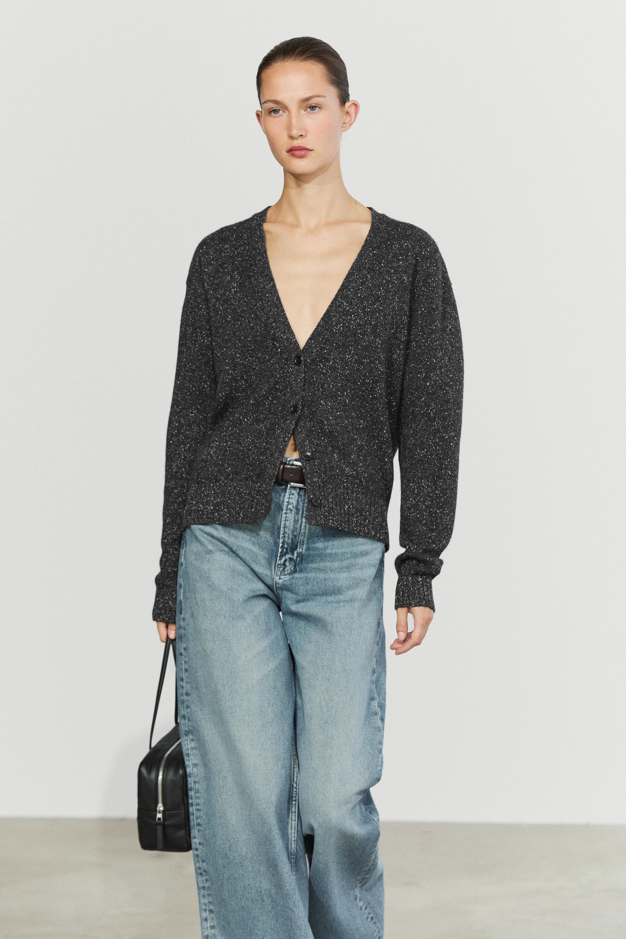 Wool and cashmere flecked knit cardigan