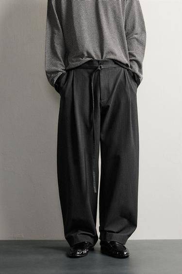 BALLOON FIT PLEATED BELTED TROUSERS - Anthracite Grey by Zara