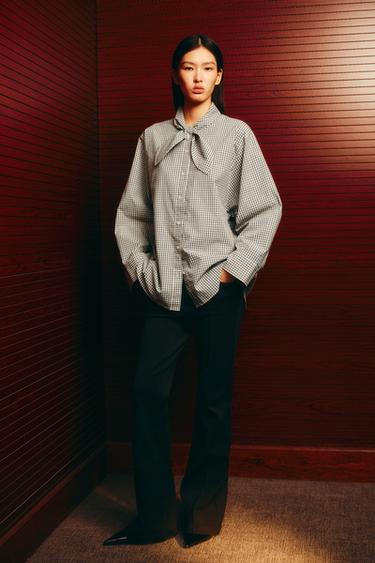 POPLIN CHECK SHIRT WITH SCARF PRINT - Ecru / Black by Zara