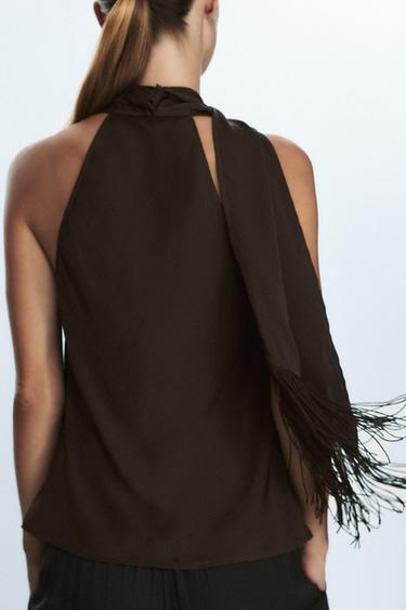 SATIN TOP WITH FRINGING - Brown by Zara - Image 3