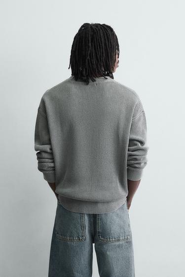 Zara 羅紋水洗紋理針織衫 - 灰色