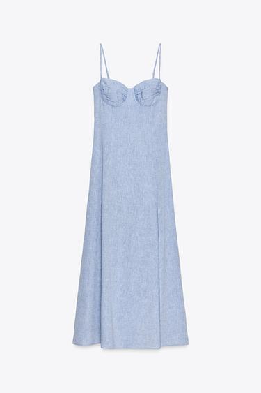 MIDI CORSETRY DRESS WITH LINEN BLEND - Blue by Zara - Image 6