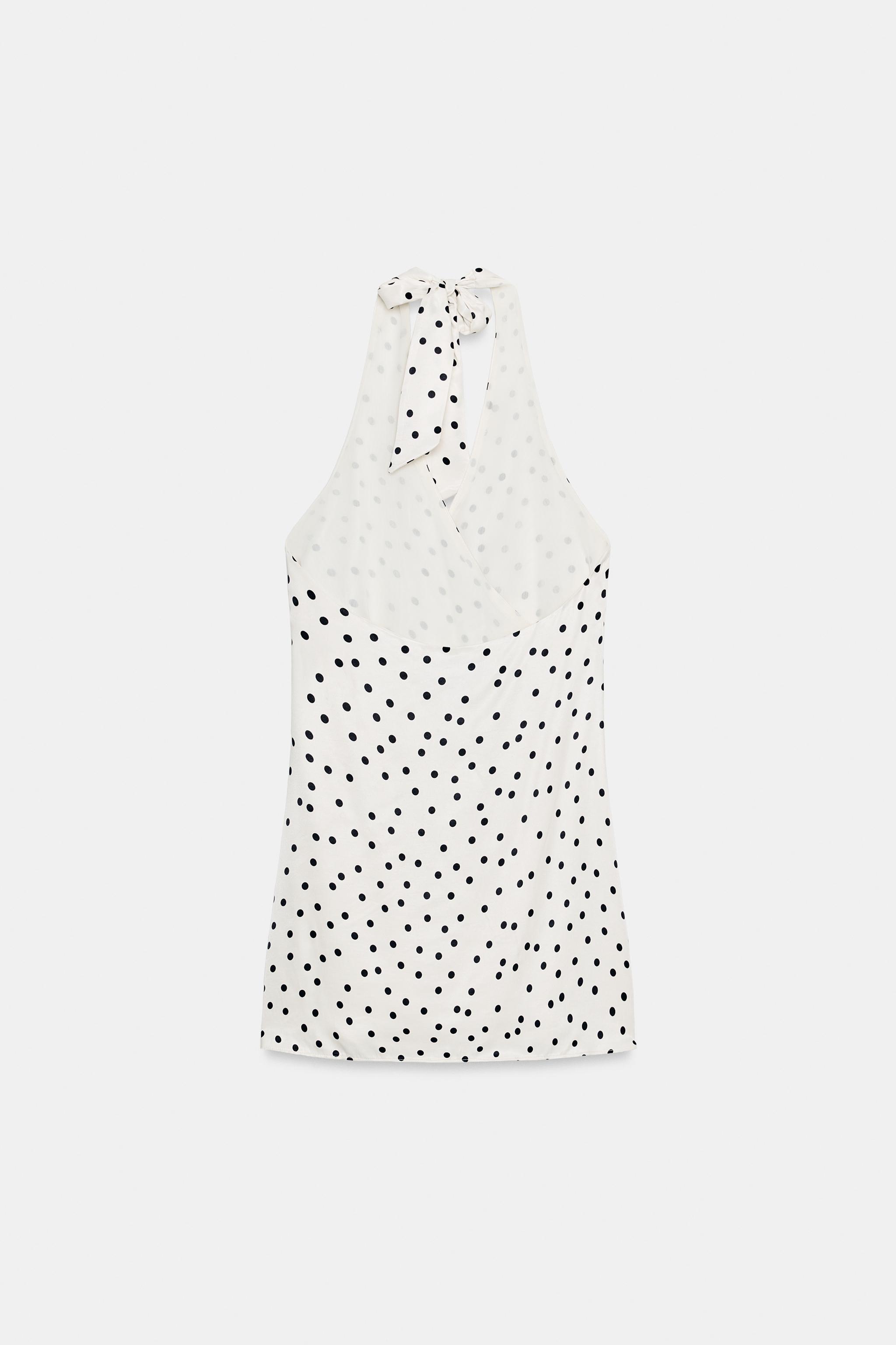 サテンホルタードットワンピース - エクリュ/ブラック | ZARA Japan / 日本